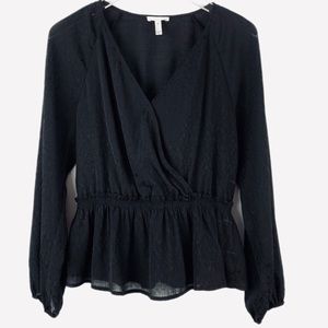 M Leith Black Wrap Peplum Top with Elastic Waist